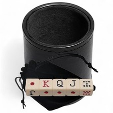 Spanish Poker Dice Set 16mm Dot K Q J 8 7 w/PU Leather Dice Cup Pouch Clas...