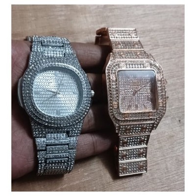 Combo Deal 2-Piece Luxury Iced-Out Watch Set   Silver & Rose Gold IIK Collection