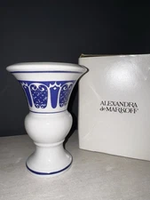 Blue and White Ceramic Grecian Vase Alexandra De Markoff 6”