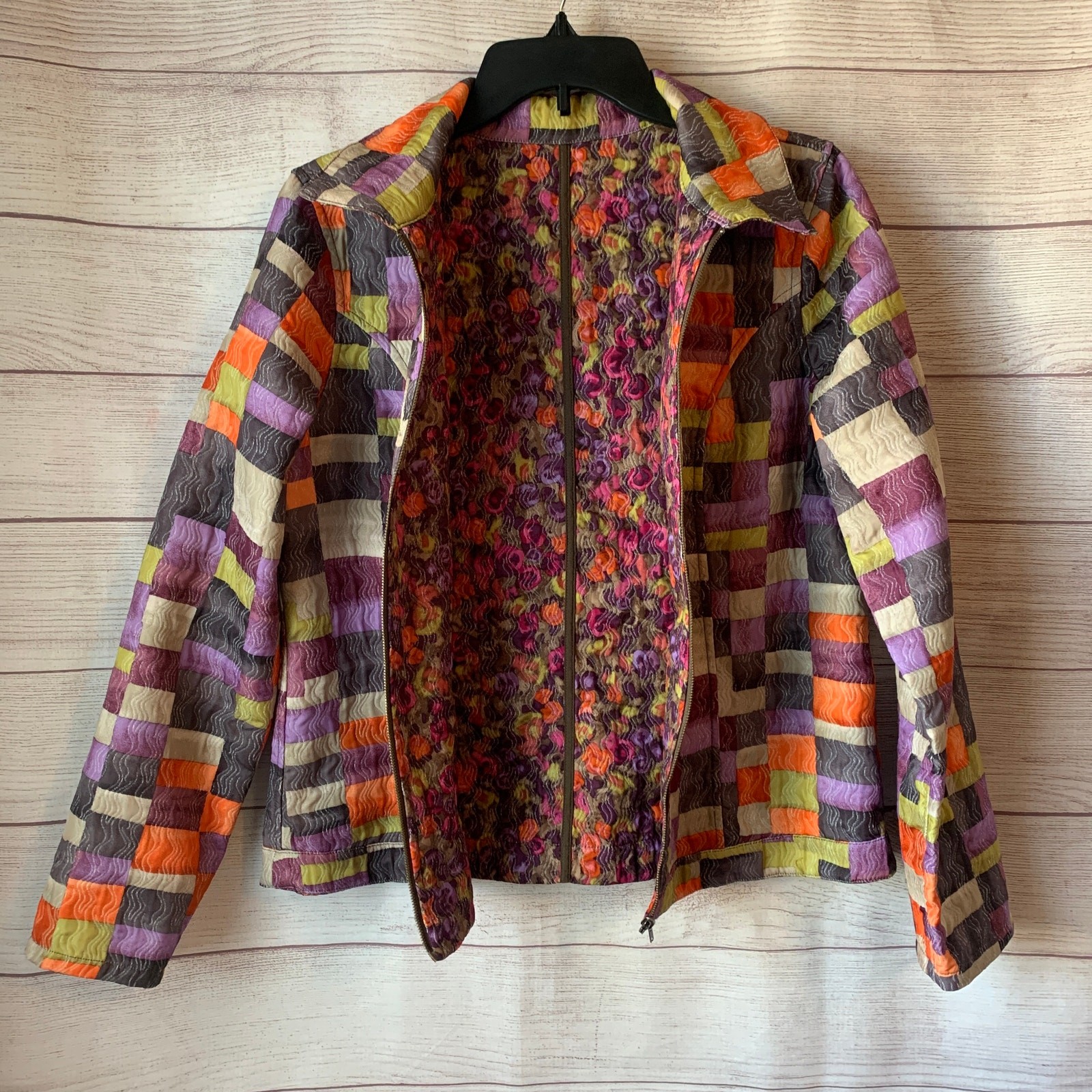 Reversible Multicolor Full Zip Jacket Patchwork C… - image 17
