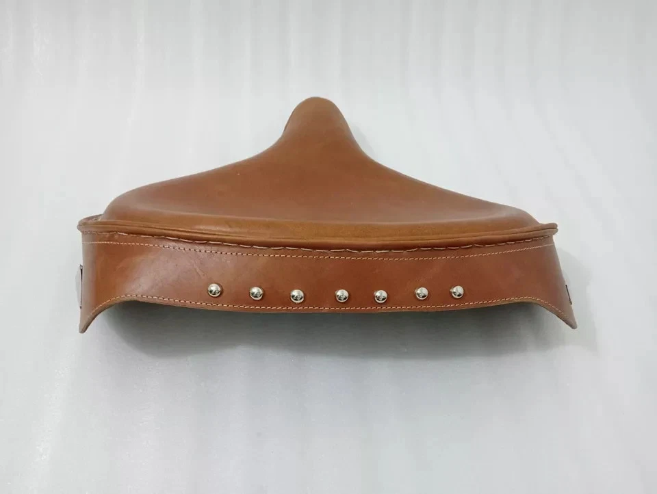 Solo Seat For Harley Tan Leather Skirt Knucklehead Panhead Shovel TC Bobber |Fit - Image 3 of 4