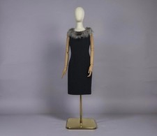 Fendi Dress Textured Fur Trim Beaded Crystals Size 44 IT