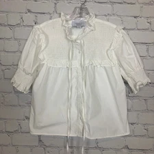 Rochelle Behrens The Shirt White Smocked Ruffle Top Size M