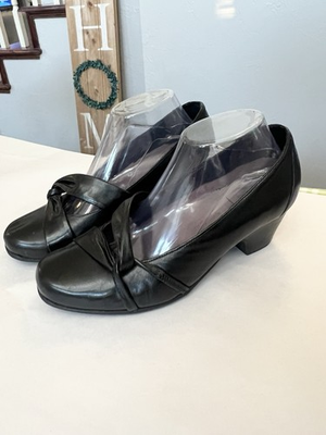 #ad #ad Clarks Sugar Plum Pump Size 9 W Wide Black Leather Block Heel Comfy Dress Shoe $29.00