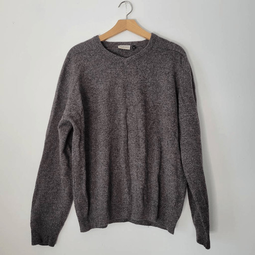 C&A Canda Woolmark 100% Lambswool Sweater Men’s XL Gray/Brown Heather V-Neck