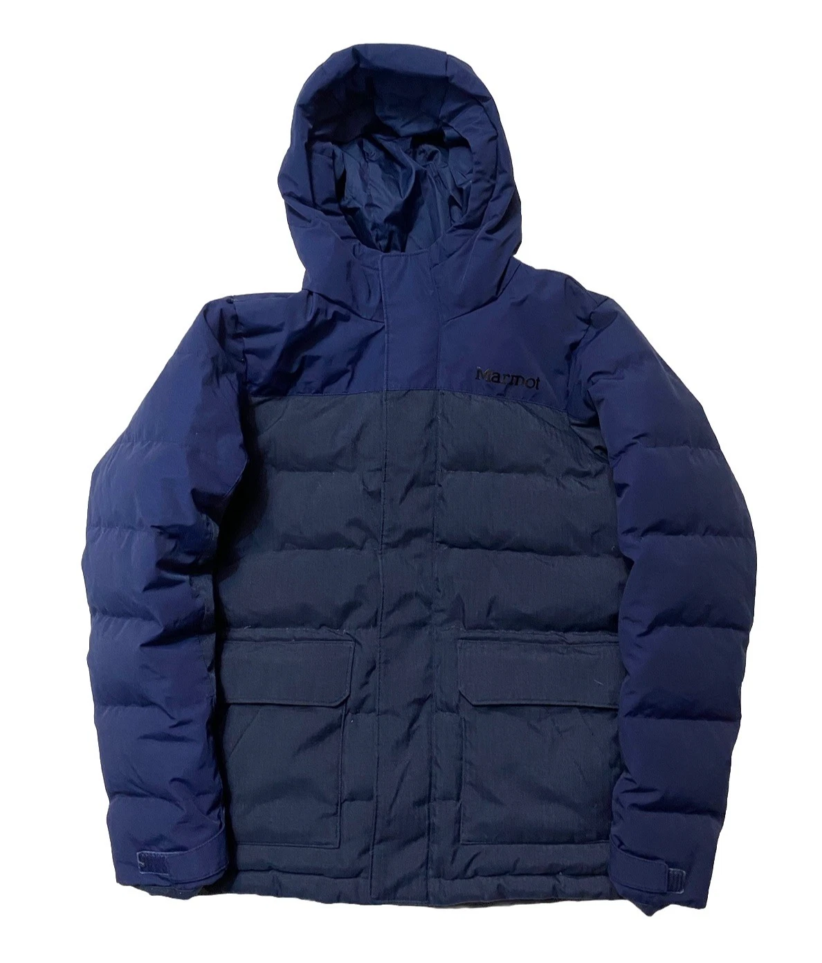 Marmot 700 Down Jacket Boys Large Blue Hooded Insulated Quilt Puffer Parka