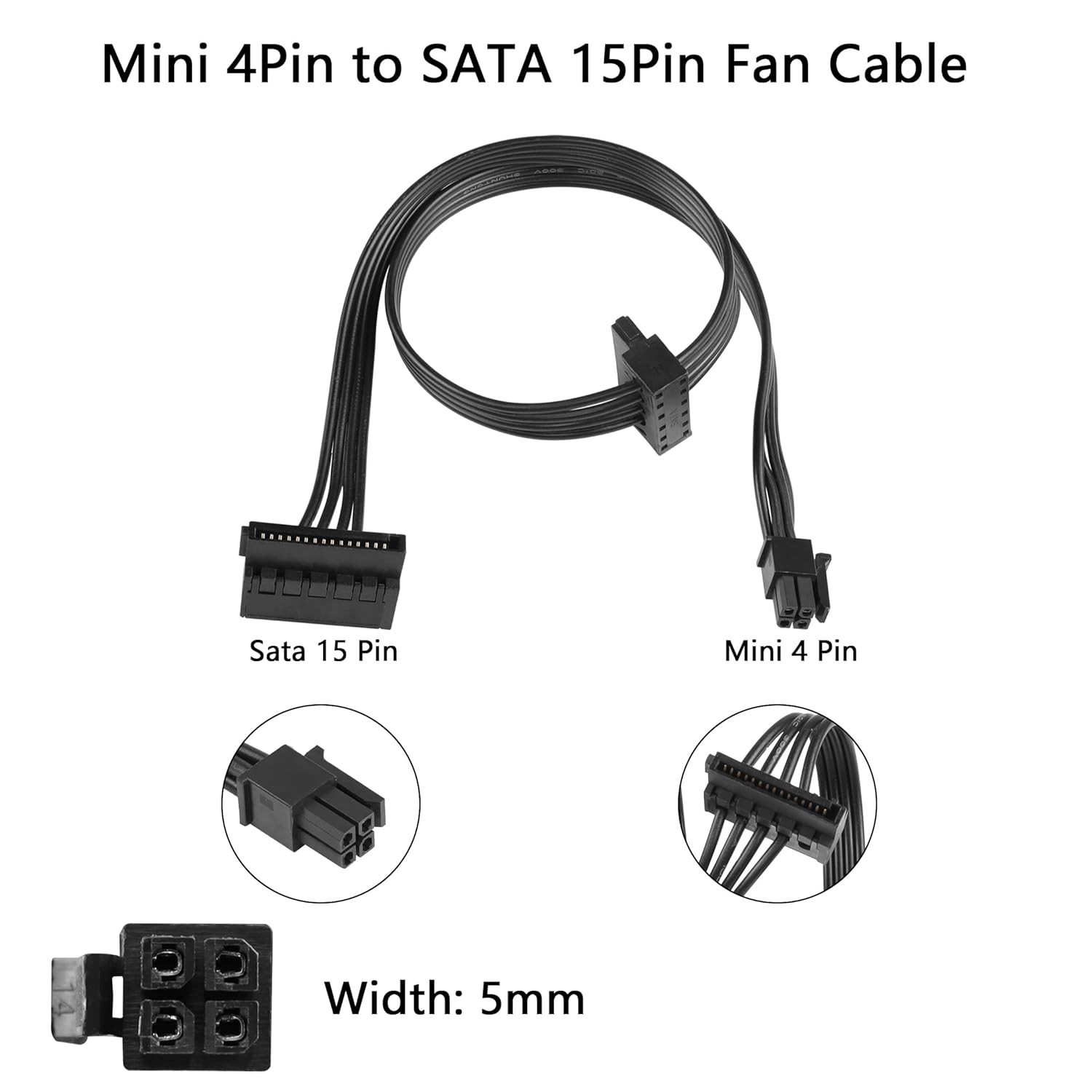 YACSEJAO Motherboard ATX Mini 4-Pin to 2X Right-Angle 15 Pin SATA Power Black 