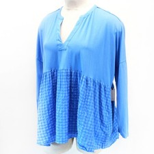 Pilcro Anthropologie Blue Tunic Top XL Cotton Viscose Gingham Cottagecore Resort