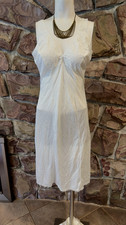 Vintage 60s Full Slip Dress Chemise Lingerie Lace cream Nightgown Size S to M