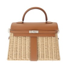 HERMES Kelly 35 Picnic VaudBarenia Natural / Forb/Gold Metal Women Basket bags
