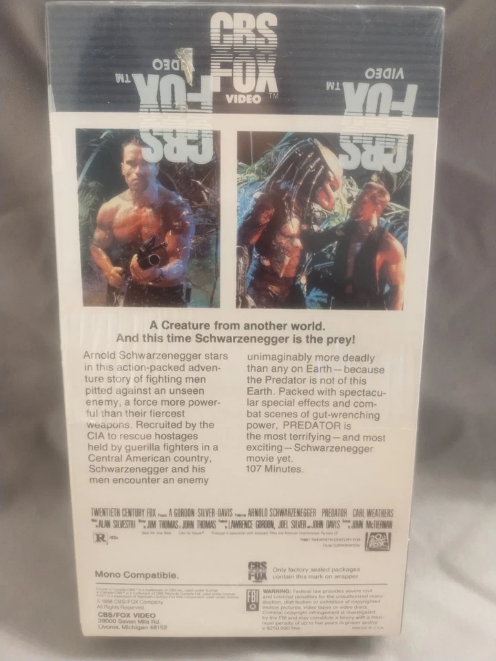 1988 Predator VHS Sealed White CBS Fox Watermark Schwarzenegger  - Image 2 of 4