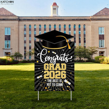 16X10" Congrats Grad Yard Sign Black and Gold Class of 2026 Congrats Yard Sign G