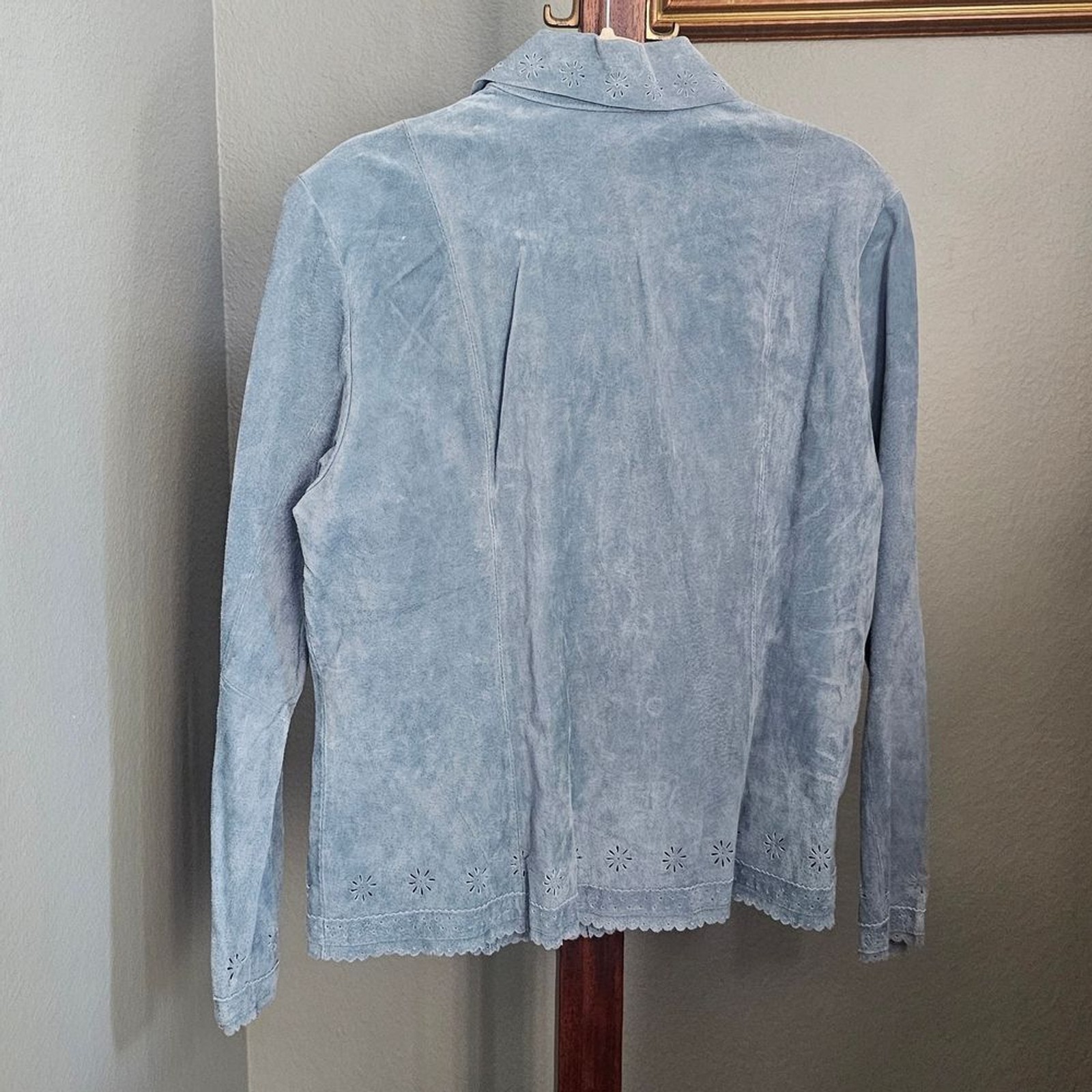 Rustic Blue Suede Button Down Shirt Jacket Womens… - image 5