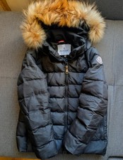Authentic MONCLER Byron Kids Down Jacket Real Raccoon Fur Hood Black Size 8-9 Yr