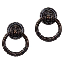 2 Pack Vintage Cabinet Handles, Oil Rubbed Bronze Ring Drawer Pulls, Zinc Alloy