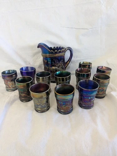 Northwood Peacocks at the Fountain carnival glass 13 piece set