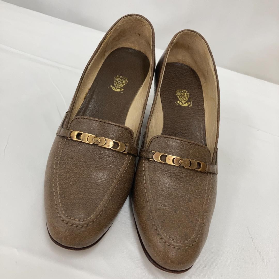 Gucci Loafer Pumps Brown Metal Design Size 37.5 US About 7.5 For Women