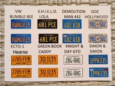 Movie & Series 1:24 1:25 scale water slide license plate decals white backing 