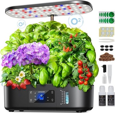 Ahopegarden Hydroponic Indoor Herb Garden 12 Pods LCD Grow Light 17'' Black