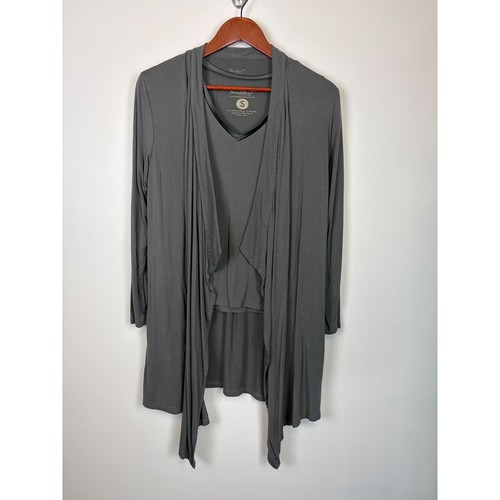Faceplant Dreams Pajama Set Small Gray Bamboo Rayon Robe Tank Loungewear 2pc