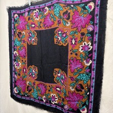 Symphony Scarf Vintage Italy 100 Rayon Black Purple Brown Turquoise 33x34