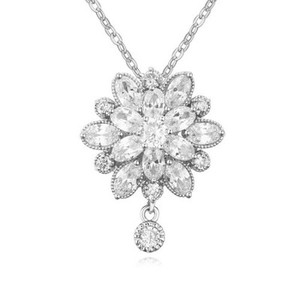 Authentic GORGEOUS 18K WHITE GOLD PLATED GENUINE CLEAR CUBIC ZIRCONIA FLOWER NECKLACE 