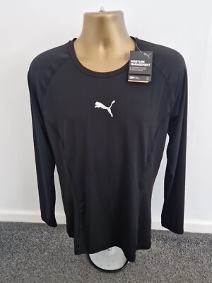 Puma Liga Baselayer Langarm T-Shirt Tee Oberteil Herren Größe 2xl Schwarz Neu