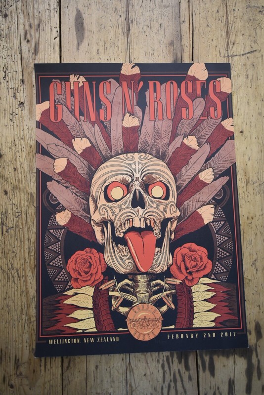 Guns N Roses - Rare  Māori Tour Lithograph - New Zealand - February 2nd  2017