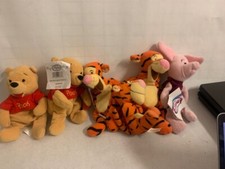Disney Store Lot of 6 Mini Bean Bag 8" Piglet, 8" Pooh x2, 9" Tigger x2, min...