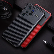 For vivo X80 Pro, Luxury Hybrid Carbon Fiber Matte PU Leather Case Cover