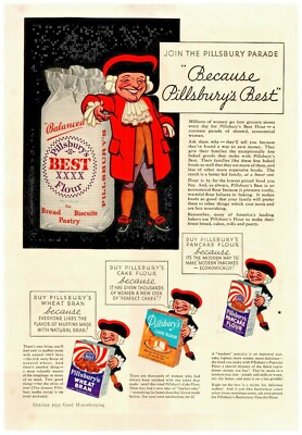 1932 Pillsbury's Flour Vintage Print Ad For Bread Biscuits Pastry Join Parade
