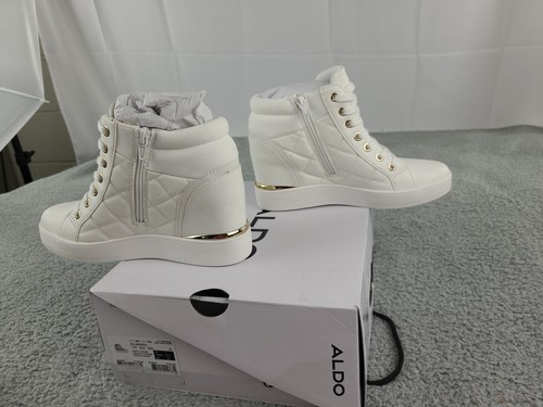 ALDO Ailannah Size 7 White Faux Leather Lace Up/Zip Hi Top Sneakers Women’s - Picture 11 of 12