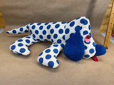 Vtg Plush Dog Stuffed Animal 1960s White Blue Polka Dot Cute