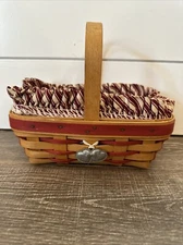 Longaberger Basket Sweetheart Sweet Treats Red 1997 Liner Protector Tie-On Combo