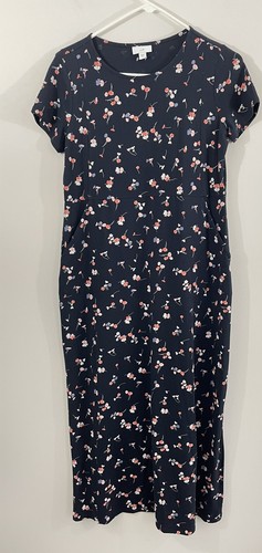 J Jill Short Sleeve Floral Seamed Midi Dress Womens sz XS Navy Stretch pockets - Picture 13 of 13