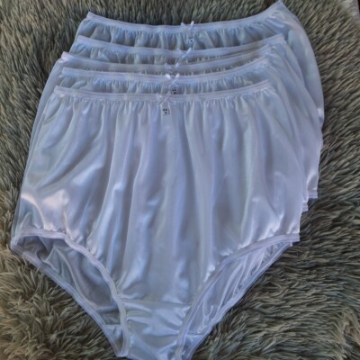 6 White Big Underwear Granny panties Soft Silky Nylon Briefs ...