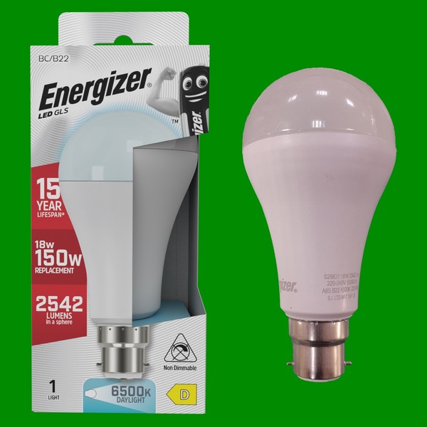 2X 18W (=150W) Energizer Gls Bc B22 Led GlüHbirne Lampe 6500K Tageslicht 2542Lm-image