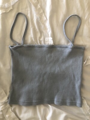 Brandy Melville Light Blue Ribbed Square Neck Faye Tank Top Size XS/S