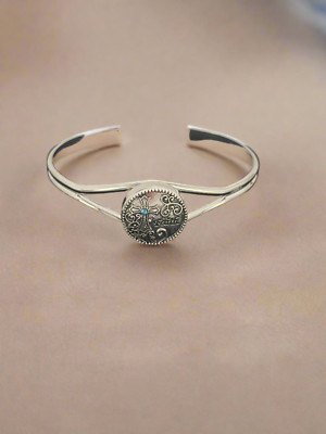 Sky Blue Stone Cross Snap Button Jewelry Silver Bracelet