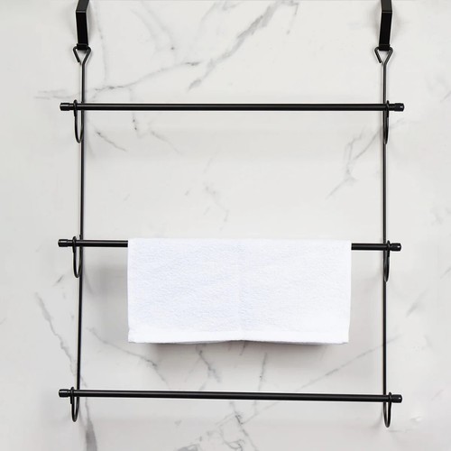 Sabichi Matte Black 3 Tier Over The Door Towel Rail - Stylish Towel Storage - Picture 1 of 2