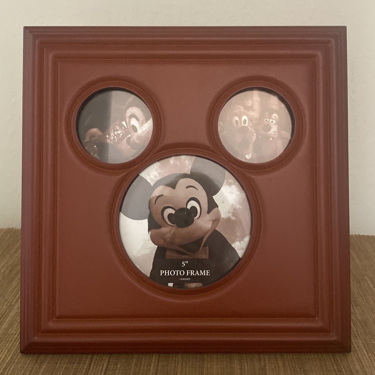 Disney Mickey Mouse Shaped 3 Photo Picture Frame Redish Wood Color