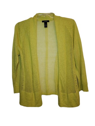 ALFANI Womens S Cardigan Open Front Stitch Neon Green - 第 1/3 張圖片