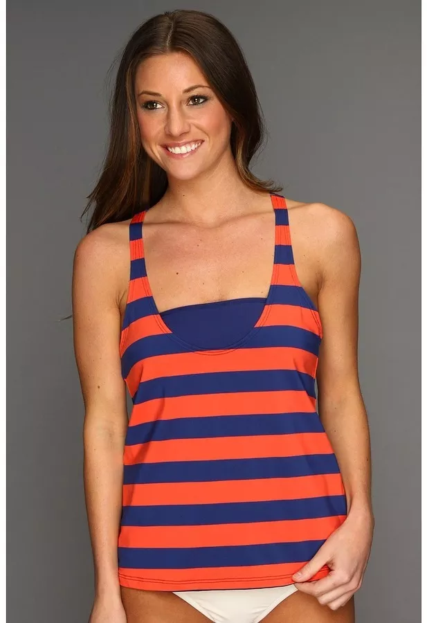 silhuet mandig genstand SPLENDID MARCEL STRIPE DOUBLE DIP TANKINI SWIM TOP BLUE ORANGE XSMALL NEW  $108 | eBay