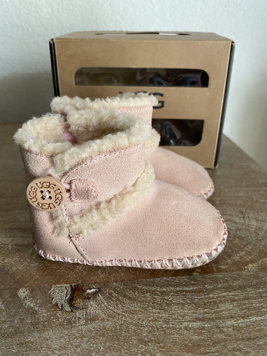 UGG Lemmon Infant Girl Baby Pink Suede Sheepskin Bootie Size 2/3