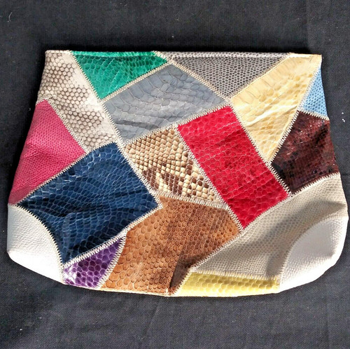 Genuine Snakeskin Caprice Color Patchwork Clutch Handbag Purse USA NO CHAIN