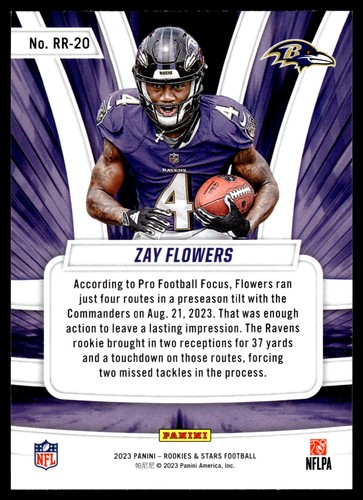 2023 Panini Rookies & Stars #RR-20 Zay Flowers Rookie Rush Baltimore Ravens - Picture 2 of 2