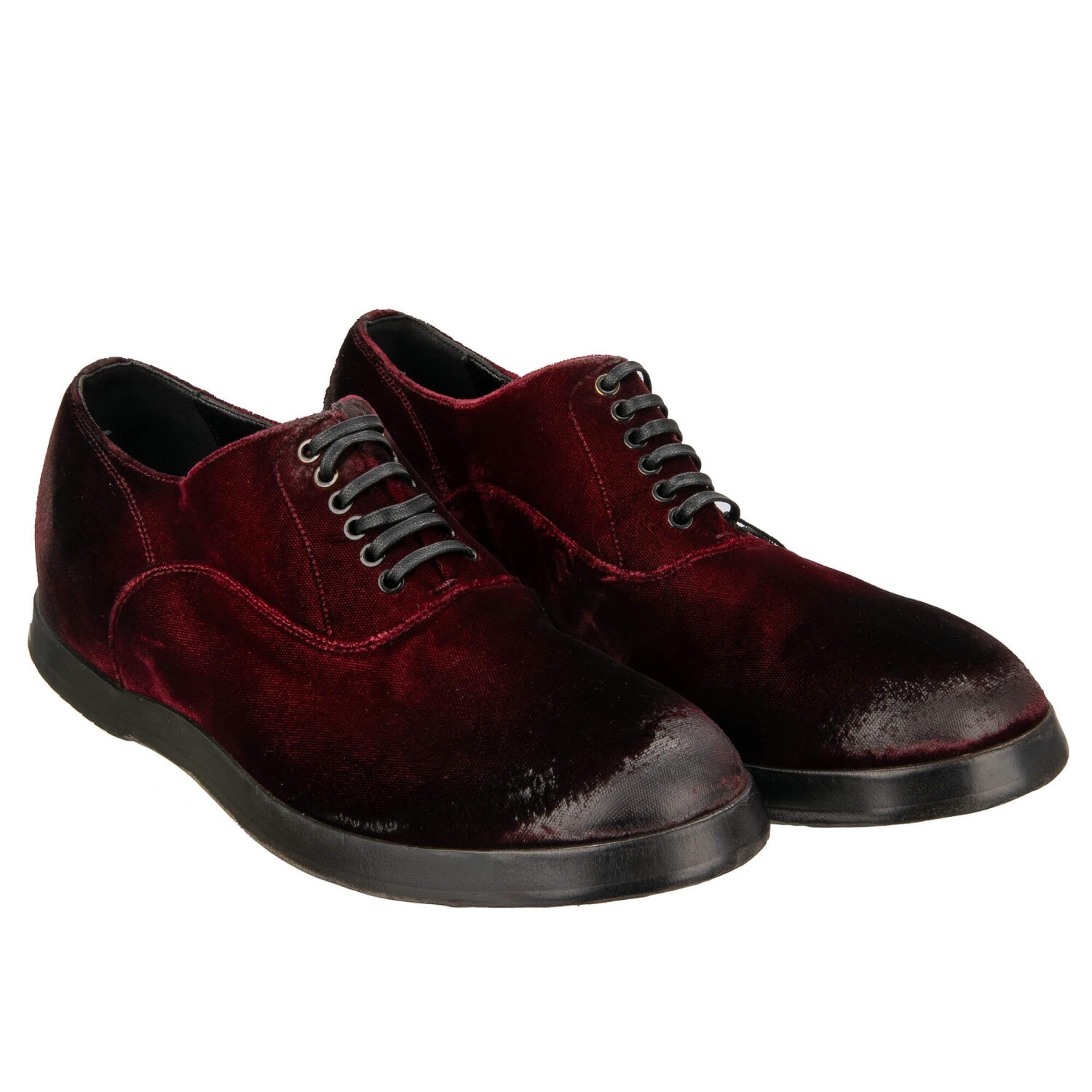 DOLCE & GABBANA Chaussures Derby En Cuir Velours Baroque Vintage Bordeaux
