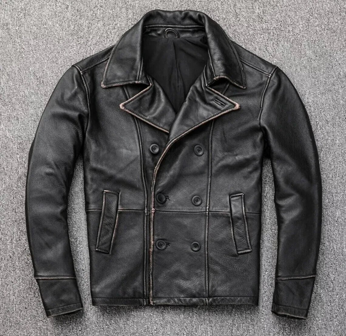 Mens Motorcycle Biker Vintage Distressed Antique Black Leather Jacket for Men