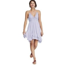 Free People Adella Slip Lilac Lace Trim Mini Dress Spaghetti Straps Ruffle Hem S