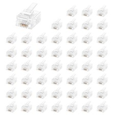 50 Pack RJ11 6P4C Plug, Telephone Handset Flat Cord Cable Modular Plug Connec...